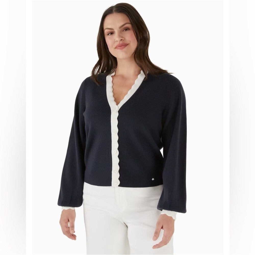 NWT Kate Spade Scalloped Color-block Cardigan L